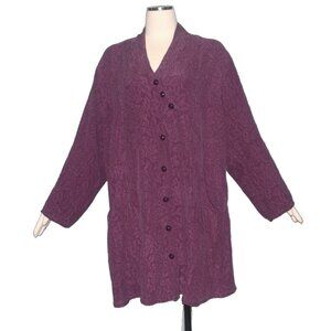 URU Jacket Textured Embossed Silk Tunic Travelers Coat Buttons Pockets L XL